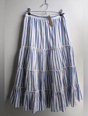 NWT..... J. Crew Blue And White Striped 100% Cotton Midi  Skirt Size Small